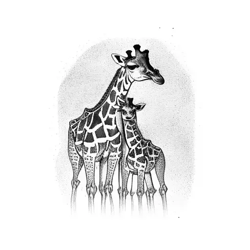 Giraffe mother and child tattoo design idea