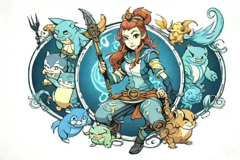 Animation characters full leg sleeve tattoo, disney, the last airbender, snorlax, pokemon, tangled, brave (Merida),  tattoo design idea