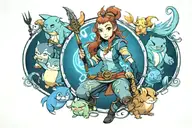 Animation characters full leg sleeve tattoo, disney, the last airbender, snorlax, pokemon, tangled, brave (Merida),  tattoo design idea