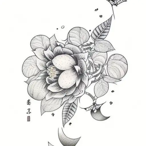 laurels and moon tattoo design idea