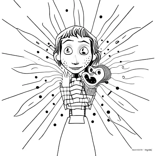 A surreal and eerie scene from the movie Coraline, with a twist of psychological symbolism tattoo design idea