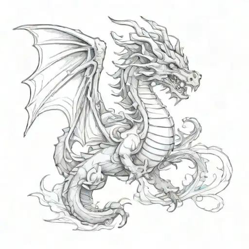 dragon surroubded by smoke and mushrooms tattoo design idea