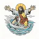 Jesus pulling peter from water  tattoo design idea