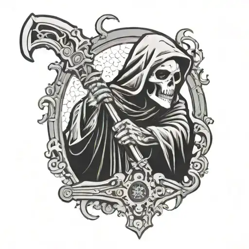 grim reaper holding ratchet wrench and 10mm socket tattoo design idea