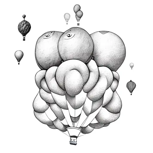 A whimsical illustration of a hot air balloon made of food items like fruits and vegetables tattoo design idea
