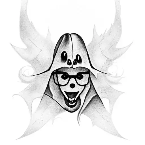 a little ghost wearing glasses and showing his tongue tattoo design idea