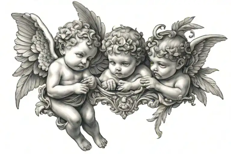 cherub boy and girl tattoo design idea