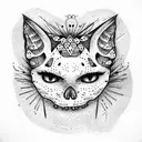 small cat and skull tattoo design idea