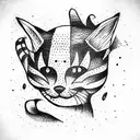 small cat and skull tattoo design idea