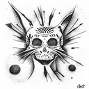 small cat and skull tattoo design idea