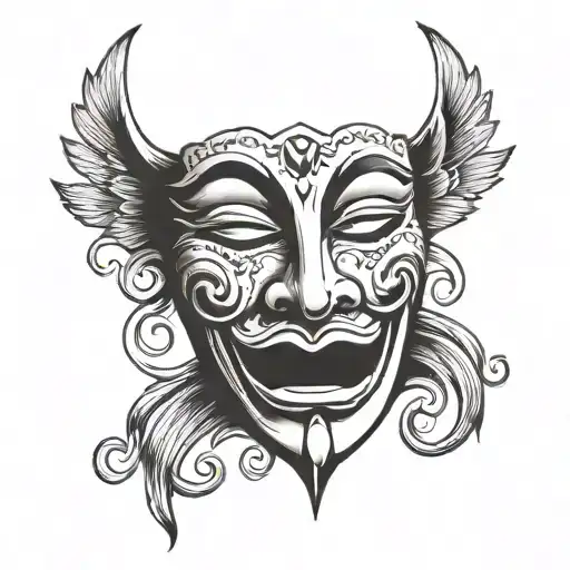 simple drama mask weeping from eyes tattoo design idea