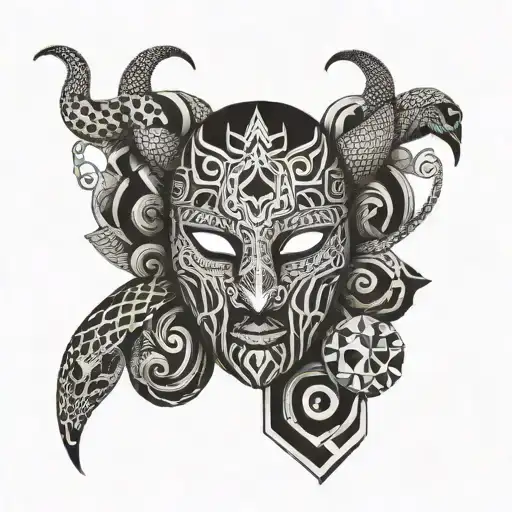 drama mask on snake tattoo design idea