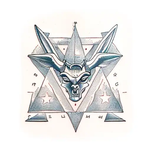 A triangle combining an Iron Chariot, Baphomet, Thoth and Hermes tattoo design idea