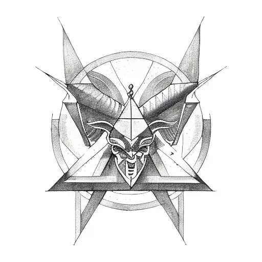 A triangle combining an Iron Chariot, Baphomet, Thoth and Hermes tattoo design idea