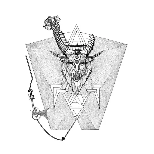 A triangle combining an Iron Chariot, Baphomet, Thoth and Hermes tattoo design idea