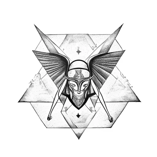 A triangle combining an Iron Chariot, Baphomet, Thoth and Hermes tattoo design idea