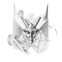 A triangle combining an Iron Chariot, Baphomet, Thoth and Hermes tattoo design idea