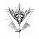 A triangle combining an Iron Chariot, Baphomet, Thoth and Hermes tattoo design idea