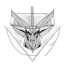 A triangle combining an Iron Chariot, Baphomet, Thoth and Hermes tattoo design idea