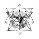 A triangle combining an Iron Chariot, Baphomet, Thoth and Hermes tattoo design idea