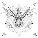 A triangle combining an Iron Chariot, Baphomet, Thoth and Hermes tattoo design idea