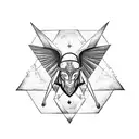A triangle combining an Iron Chariot, Baphomet, Thoth and Hermes tattoo design idea