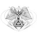 A triangle combining an Iron Chariot, Baphomet, Thoth and Hermes tattoo design idea