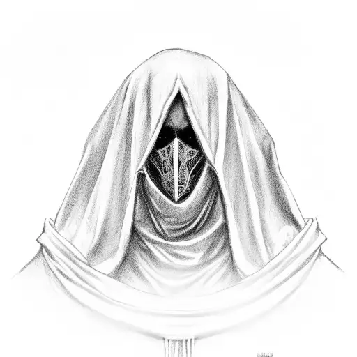 a sinister figure shrouded in hooded robes, their face obscured by shadows. Talons protrude from beneath the cloak, hint tattoo design idea