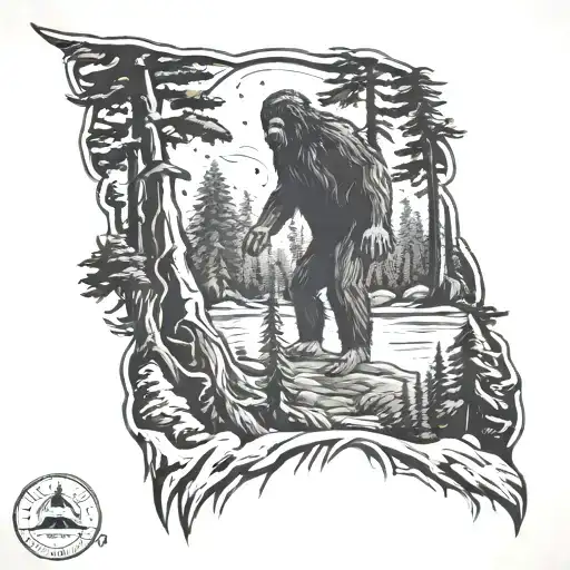 Forest, sasquatch, ufo tattoo design idea