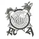 Baby hand of daughter and name "Runa" in runic script, date of birth and Viking compass tattoo design idea