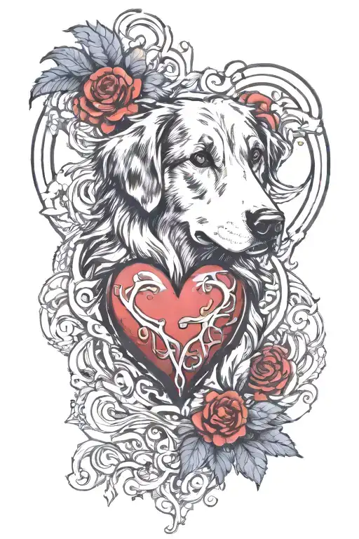 Austalian Shepherd missing right eye  in a human heart tattoo design idea
