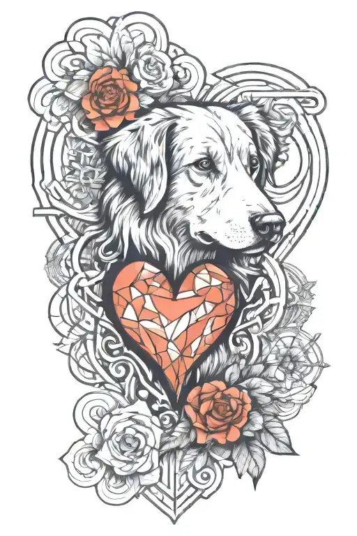 Austalian Shepherd missing in a human heart tattoo design idea