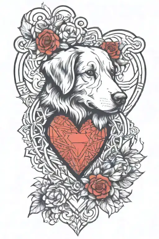 Austalian Shepherd missing in a human heart tattoo design idea