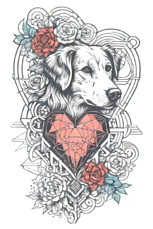 Austalian Shepherd missing in a human heart tattoo design idea
