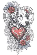 Austalian Shepherd missing right eye  in a human heart tattoo design idea