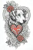 Austalian Shepherd missing right eye  in a human heart tattoo design idea