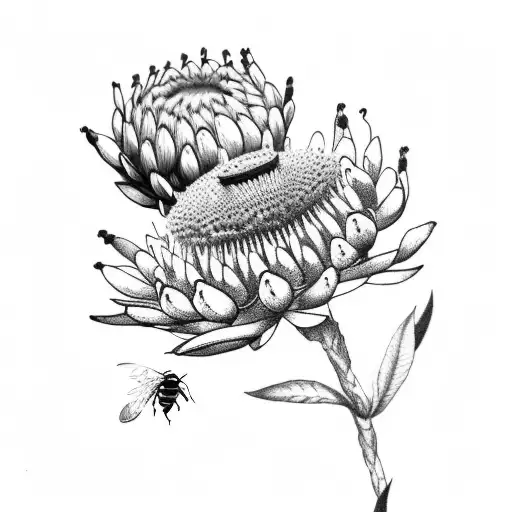 cute bee and protea tattoo design idea