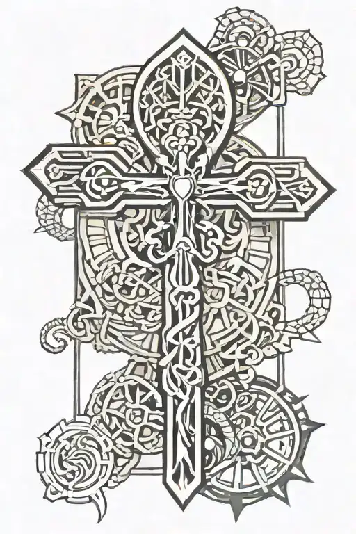 ankh cross and monney   tattoo design idea