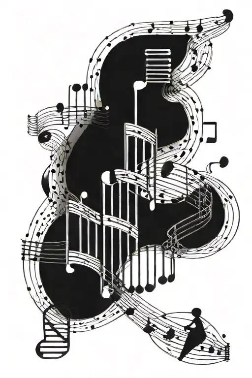 A geometric design incorporating musical notes and DNA strands tattoo design idea