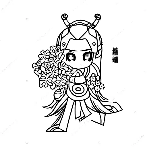 female Japanese warrior amongst flowers tattoo design idea