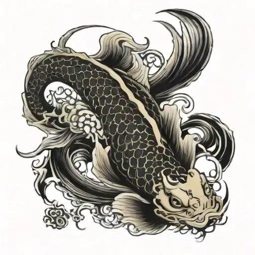 koi carp transforming into a woven Japanese dragon tattoo design idea