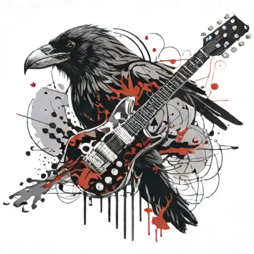 A raven playing an electric guitar made entirely done tattoo design idea