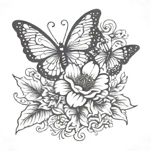 grief flower overcome, loss memorial, addiction recovery symbol, letting go, peace, butterflies  tattoo design idea