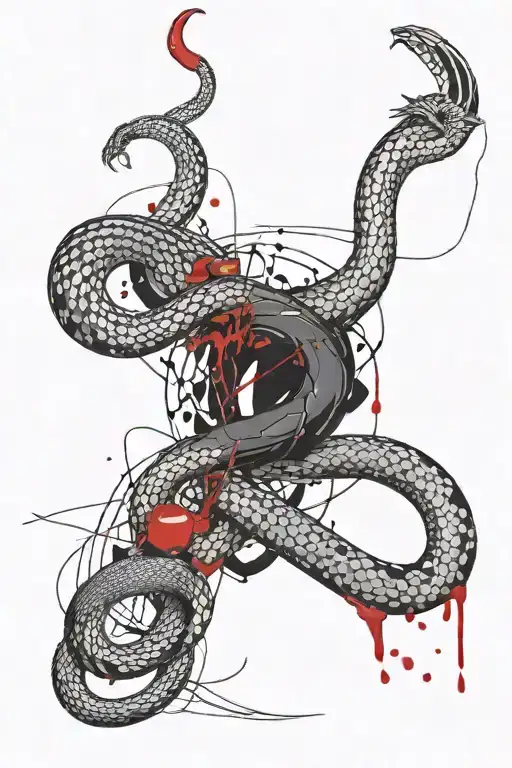 The snake wraps around his arm and descends to the scale tattoo design idea