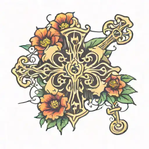 puzzle piece cross needle and thread tattoo design idea