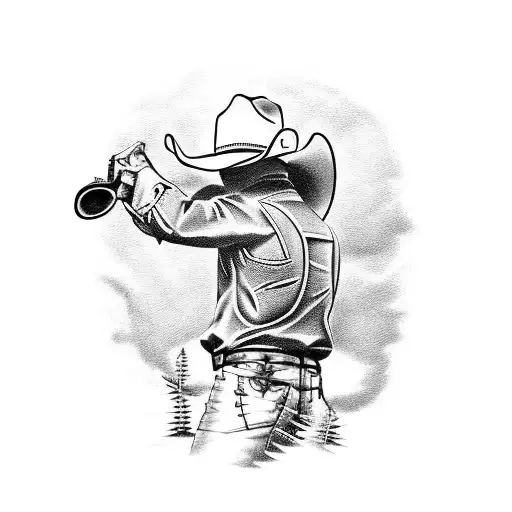 cowboy with hunting, fishing, farming  tattoo design idea