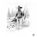 cowboy with hunting, fishing, farming  tattoo design idea