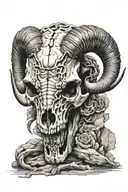 ram skull half dead half alive tattoo design idea