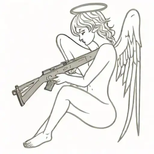 angel baby with devil wings holding a ak 47 instead tattoo design idea