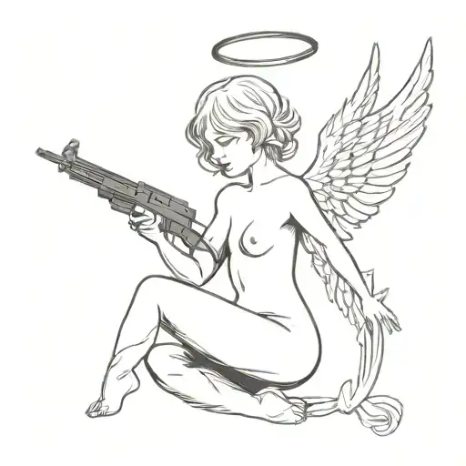 angel baby with devil wings holding a ak 47 bullet tattoo design idea